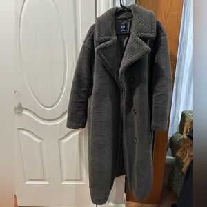 GAP Women’s Brown/Charcoal long Teddy Coat